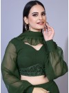 Mahendi colored A-Line Lucknowi Chikankari Work Stitched Lehenga Choli